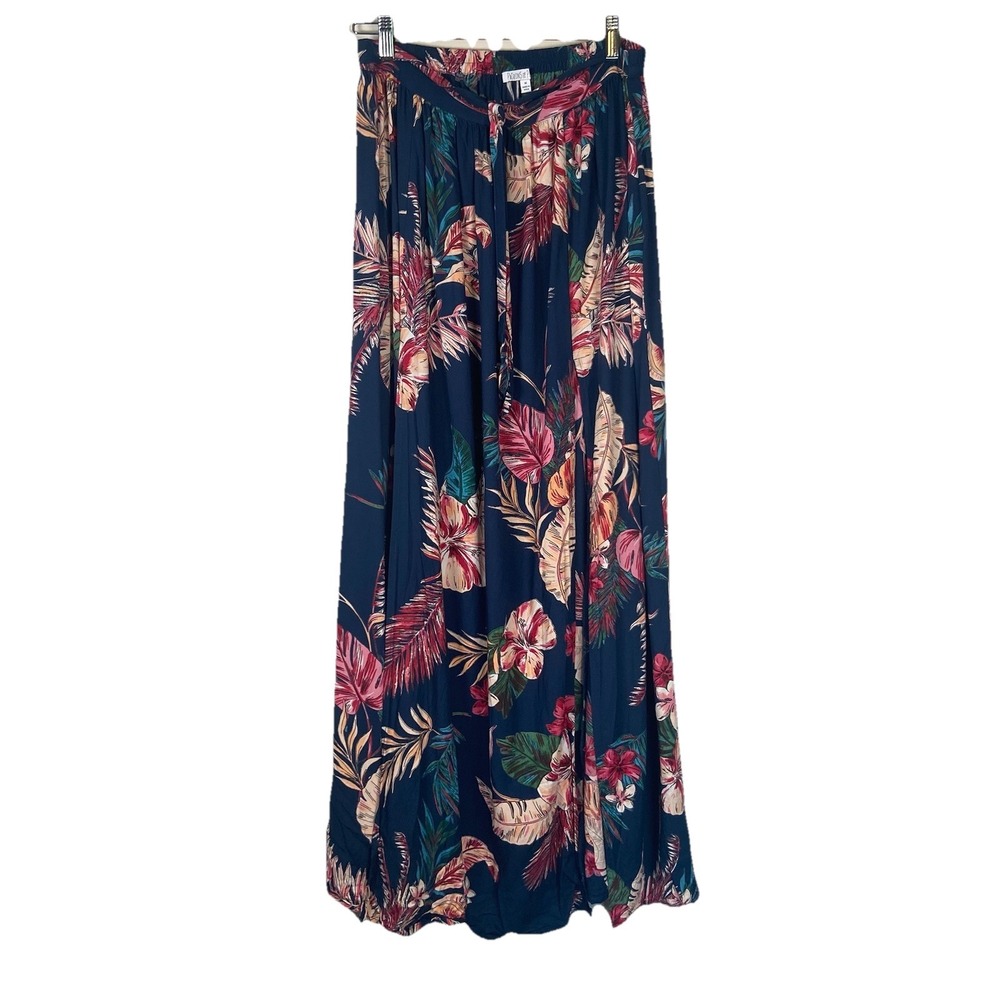 Patrons Of‎ Peace Maxi Skirt Sz M High Double Slit Navy Floral Hawaiian Tropical